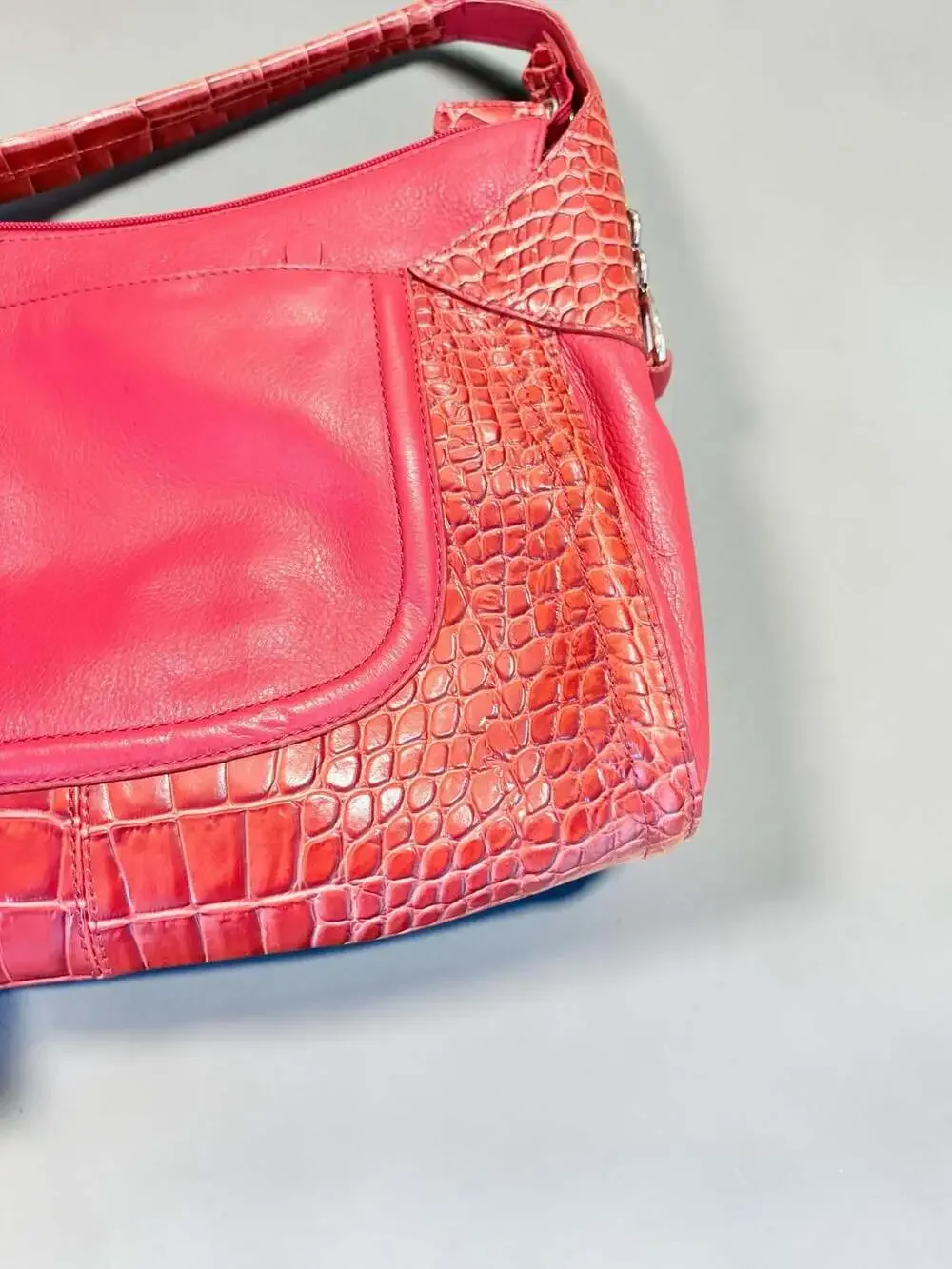 Charlie Lapson Red Crocodile Embossed Leather Hobo Bag and Matching Wallet Set